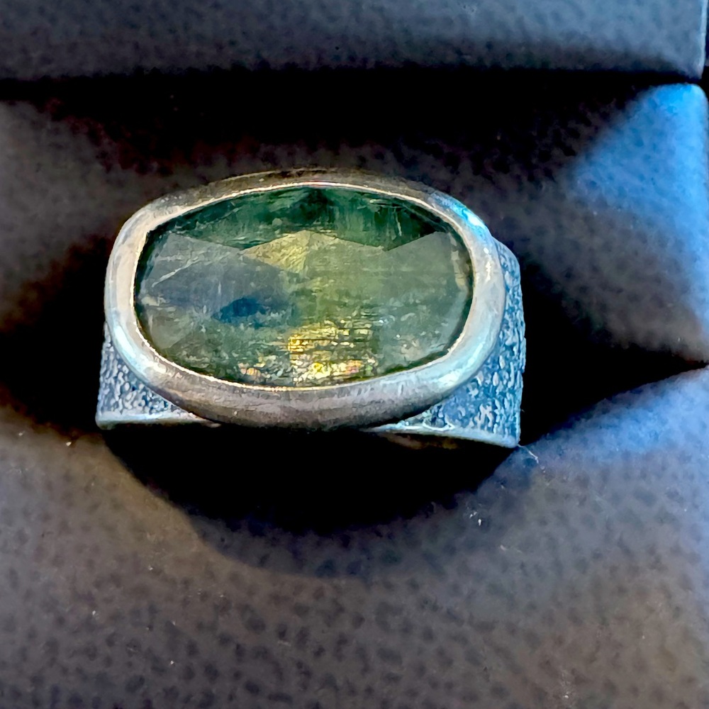 Sterling Silver Green Tourmaline Artisan Ring Size 9.5